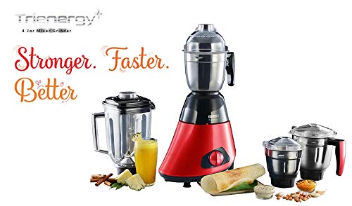 USHA Trienergy+ 800W Mixer Grinder with 100% Copper Motor and 4 Jars