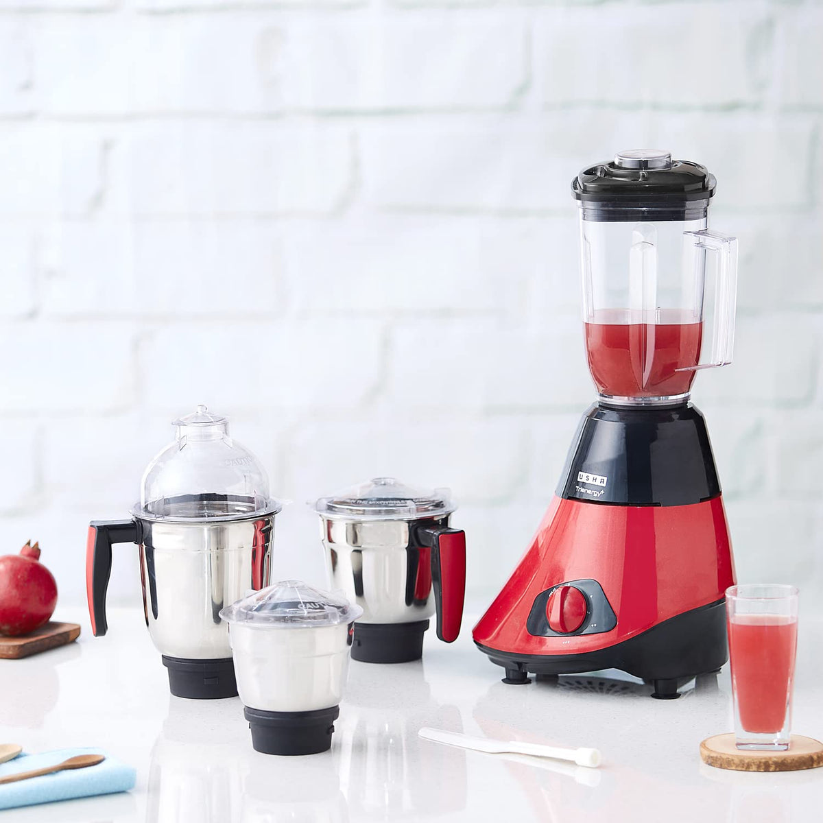 USHA Trienergy+ 800W Mixer Grinder with 100% Copper Motor and 4 Jars