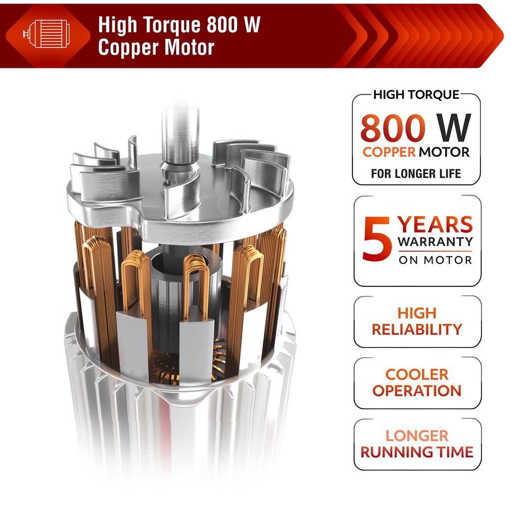 USHA Trienergy+ 800W Mixer Grinder with 100% Copper Motor and 4 Jars