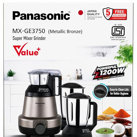 Panasonic MX-GE3750 Mixer Grinder with 2 Durable Jars – Powerful Kitchen Appliance 900Whatt and 1200Whatt