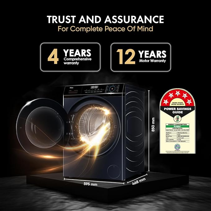 Haier 8 Kg 5-Star Inverter Fully Automatic Front Load Washing Machine (HW80-IM12929EBK, Glossy Black, 525mm Super Drum, PuriSteam)