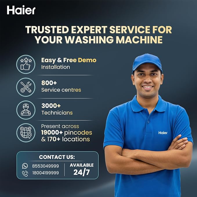 Haier 8 Kg 5-Star Inverter Fully Automatic Front Load Washing Machine (HW80-IM12929EBK, Glossy Black, 525mm Super Drum, PuriSteam)
