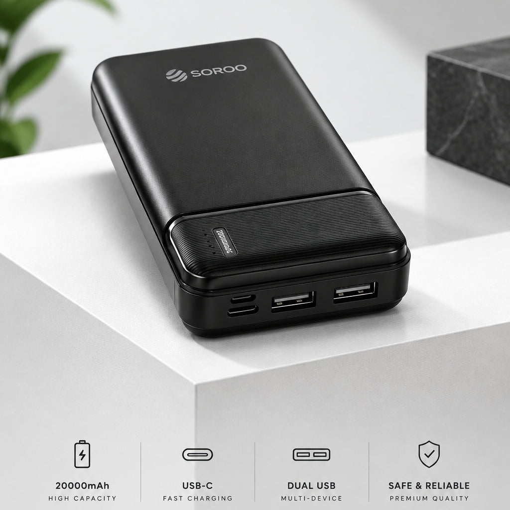 Soroo 20000mAh Power Bank – Dual USB Portable Fast Charging Power Bank