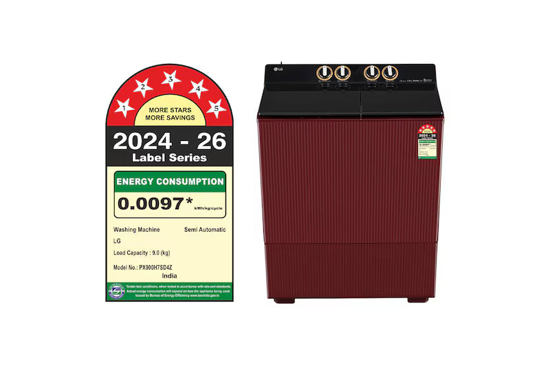 LG PX900H7SD4Z 9 Kg 5 Star Semi Automatic Top Load Washing Machine with Roller Jet Pulsator+, Wind Jet Dry+ & Dual Spin Shower