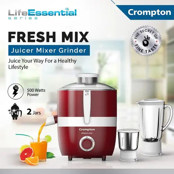 Crompton Fresh Mix 500W Juicer Mixer Grinder with 3 Jars – ACGJMG-FRESH-MIX