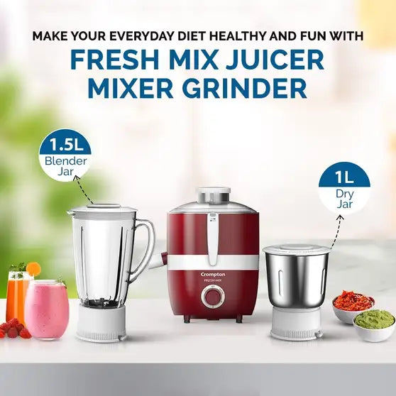 Crompton Fresh Mix 500W Juicer Mixer Grinder with 3 Jars – ACGJMG-FRESH-MIX