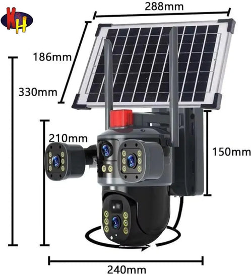 Ai Solar 5MP 4K CCTV Security Camera 3-in-1 Triple Lens, 360 Rotation, WiFi Enabled, Night Vision, 22000mAh Battery, Outdoor Wireless Solar Camera with Motion Detection Black