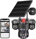 5MP×3 Solar Powered WiFi Triple Lens Outdoor CCTV Camera | 3-Screen View | No Electricity | Color Night Vision | Motion Detection
