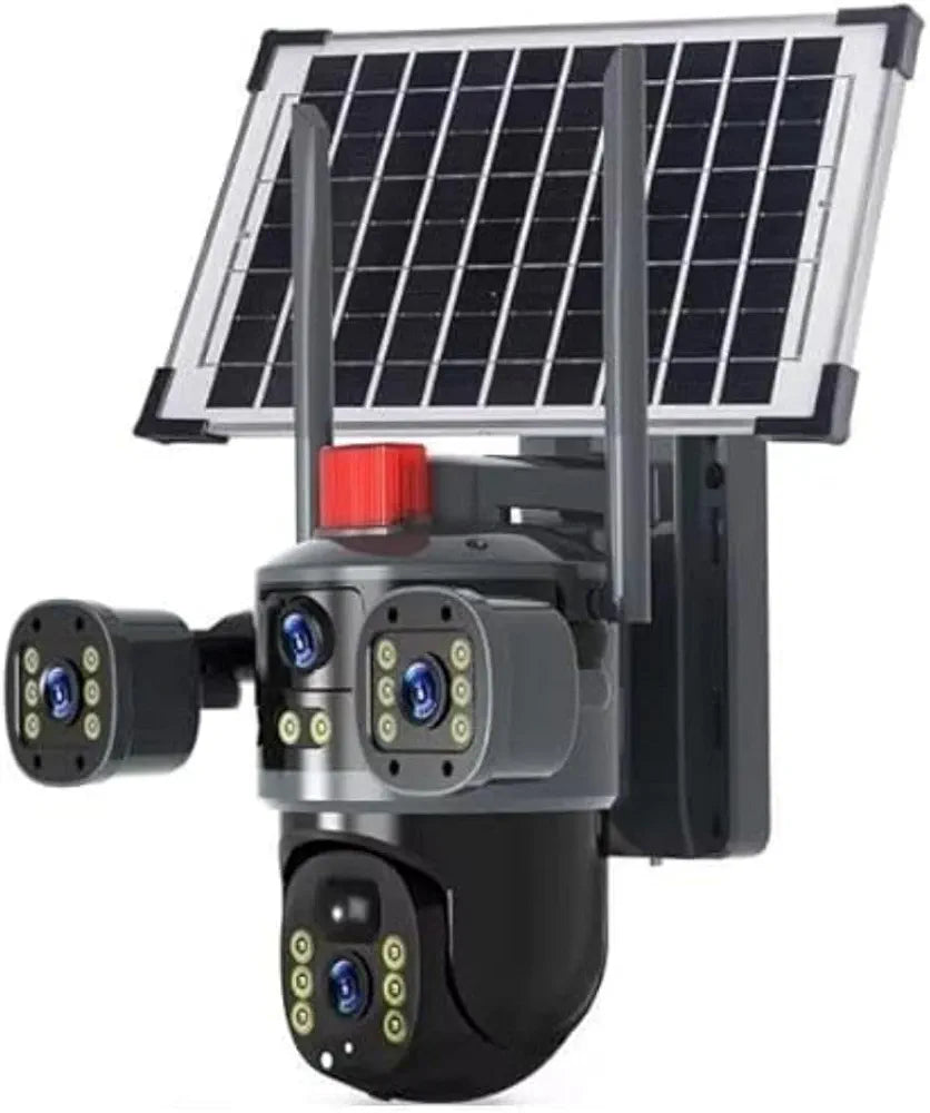 Ai Solar 5MP 4K CCTV Security Camera 3-in-1 Triple Lens, 360 Rotation, WiFi Enabled, Night Vision, 22000mAh Battery, Outdoor Wireless Solar Camera with Motion Detection Black