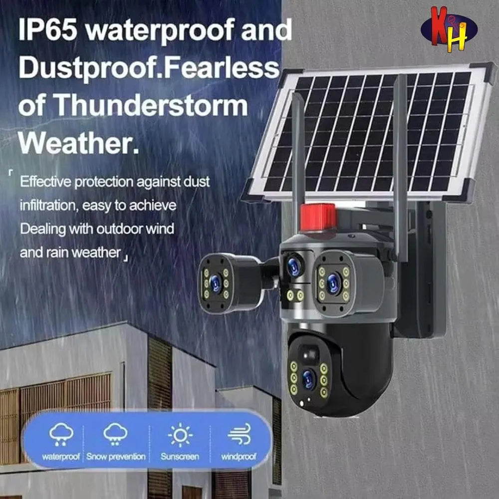 Ai Solar 5MP 4K CCTV Security Camera 3-in-1 Triple Lens, 360 Rotation, WiFi Enabled, Night Vision, 22000mAh Battery, Outdoor Wireless Solar Camera with Motion Detection Black