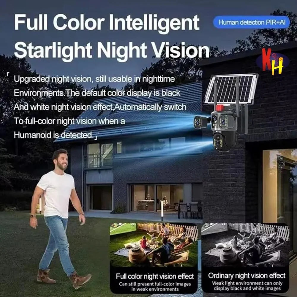 Ai Solar 5MP 4K CCTV Security Camera 3-in-1 Triple Lens, 360 Rotation, WiFi Enabled, Night Vision, 22000mAh Battery, Outdoor Wireless Solar Camera with Motion Detection Black
